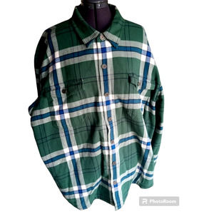 Duluth Trading Co men's Flapjack green/blue plaid fleece lined jacket, 3XL